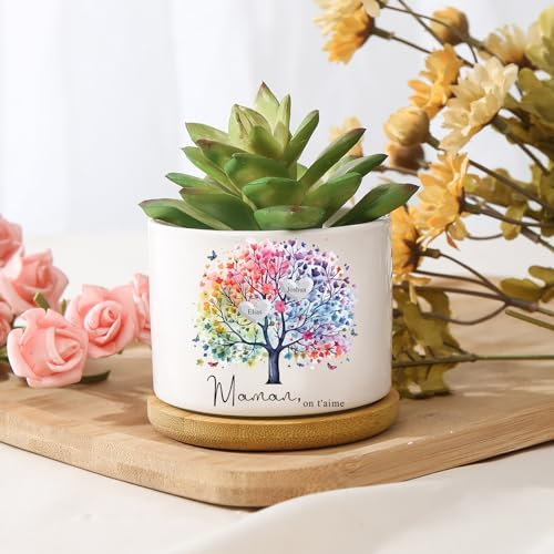 Glooraca Cadeau pour la fête des mères Pot de Fleurs personnalisé avec 2-8 Noms Cadeaux personnalisés pour Maman Grand-mère Anniversaire Noël (Style 2)