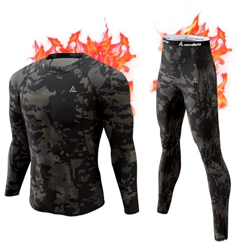 CL convallaria Thermounterwäsche Herren Funktionsunterwäsche Skiunterwäsche Atmungsaktiv Innenfleece Thermo Unterwäsche Set Weich Thermounterhemd Thermounterhose für Männer Schwergewicht, Camo Schwarz