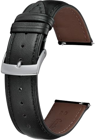 BINLUN Leder Uhrenarmband 22mm 21mm 20mm 19mm 18mm 16mm 14mm 12mm Mehrfarbige Uhrenarmbänder für Damen Herren Ersatz Schnellverschluss Lederarmband Uhren Armband(21mm,Schwarz)