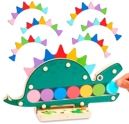 Nene Toys Hungriger Dino, Montessori Holzspielzeug ab 2 Jahren, Farben-Sortierspiel für Kleinkinder, Dinosaurier Lernspielzeug für Jungen und Mädchen 2-3 Jahre, Pädagogisches Vorschulspiel