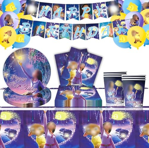 Wish Partygeschirr Geburtstagsdeko Set, Wish Party Deko Geburtstag Teller Geburtstag, Becher Servietten für Kindergeburtstag Party Dekoration Geburtstagsdeko (C)