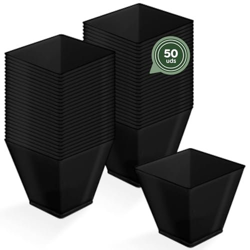 Horeca Collection - 50 Uds Bol Cuadrado Negro 120 cc - 5,8 x 5,3 cm - Vasitos Aperitivos Plastico - Vasitos para Postres - Catering - Cuencos - Vasos - Finger Food