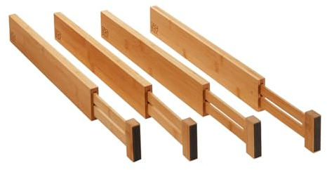 Orga-Box 4-teiliges Bambus Schubladen Trennsystem 430-556 mm | Schubladentrenner Schubladenteiler mit Federmechanismus
