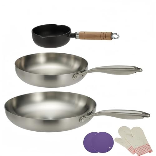 SanheKit Poêle à frire en acier inoxydable 3 couches, 30 cm, compatible avec induction, four et barbecue, chaleur rapide et uniforme, casseroles et poêles, poêles, poêles, poêles, poêles, poêles,