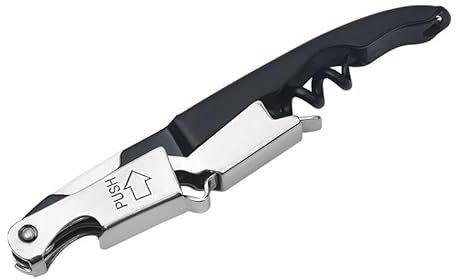 Allpeak Corkscrew Bottle Opener Wine Opener - 1PC Stainless Steel Double Hinged Wine Key with Foil Cutter and Cap Remover, Waiters Friend, Kitchen Tools & Gadgets Barware Waiter Corkscrews - Black