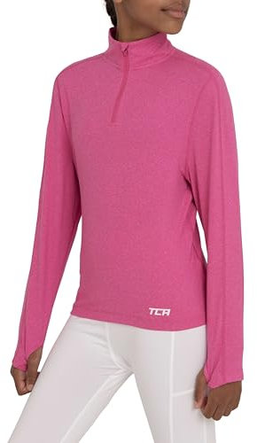 TCA Fusion T-Shirt de Sport et Running Léger Tee-Shirt Manches Longues Quickdry avec Fermeture Éclair Mi-Poitrine pour Fille - Rose, 12-14 Ans