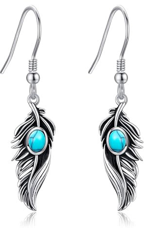 DAYLINLOVE Federohrringe für Damen 925er Sterlingsilber Türkisfarbene Federn Hängend Ohrringe Westernfeder Schmuck Geschenk für Damen Mädchen Frauen Mutter Federliebhaber