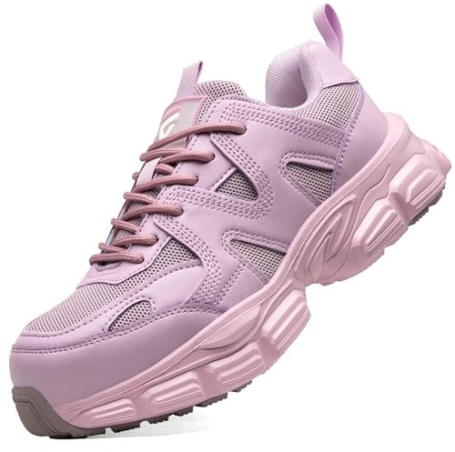 KOIFISH Scarpe Antinfortunistiche Donna Comode Scarpe da Lavoro Leggere con Punta in Acciaio Antiscivolo Scarpe Sicurezza Traspiranti Viola/39