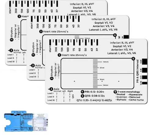 3 pezzi Ecg 7 Step Ruler, righello Ekg, strumenti di riferimento Ekg, righello Ekg con 7 passi, set Ekg Pocketcard Ekg, strumento ideale per famiglie, studenti, paramedici