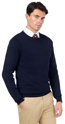 Mens Pure Cotton Round Crew Neck Jumper Classic Fine Knit Lightweight Pullover Sweater