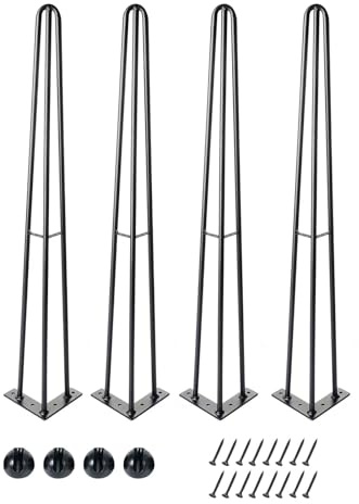 4 Pack 28 Inch Hairpin Table Legs, Heavy Duty Industrial Metal Furniture Legs 1300LBS Load Capacity, Black Anti-Rust Desk Legs withFloorProtectorsforCoffeeTable DiningTable Nightstand Bench Dresser