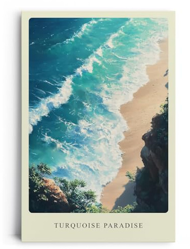 Paul Sinus Leinwandbild 40x60cm Türkises Paradies – Strahlend blaue Meereswellen an einer goldenen Sandküste mit mediterraner Atmosphäre