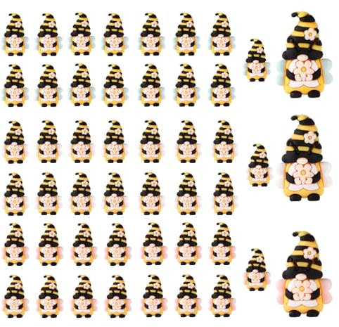 Lyreh 48pcs Mini Gnomes Figurines,Spring Tiny Bee Gnomes Figurines Cute Small Bumble Bees Ornaments Fall Summer Gift Miniature Toys for Home Garden Car Dollhouses Decor