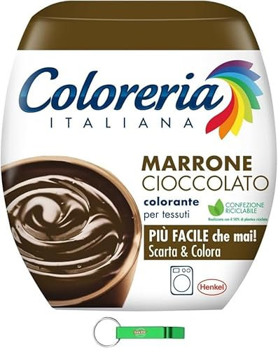 Coloreria Italiana Colorante Tessuti e Vestiti in Lavatrice, Marrone Cioccolato, Tinte para tela y ropa para la lavadora, marrón chocolate 350 g + llavero Beni Culinari gratuito