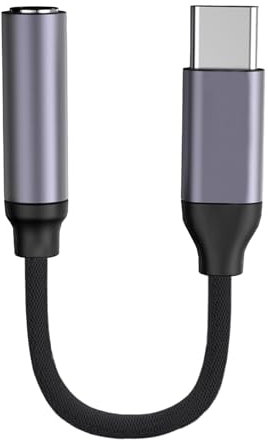 wilcractk Adaptador Jack 3,5 Auriculares Alta Fidelidad con Micrófono Cable Trenzado Gris Compacto para Música y Llamadas Compatible con Dispositivos de Entrada Digital