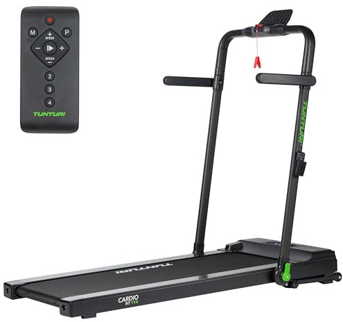 Laufband Cardio Fit T10 – Belastbar bis 100 kg – 7 Programme – 100% klappbar – 1,0 bis 12 km/h – Fernbedienung inklusive – Kompaktmodell