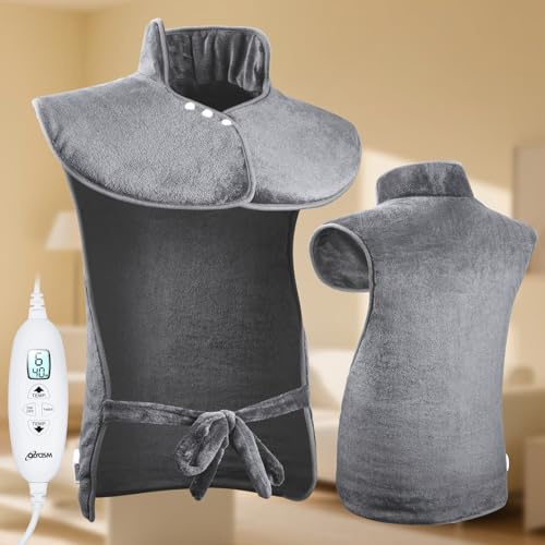 Olycism Heizkissen Rücken für Schulter Nacken Rücken 60 x 100cm Wärmekissen Rücken 10 Heizstufen 9 Zeiteinstellungen Heizkissen mit Abschaltautomatik Flanell Maschinenwaschbar Überhitzungsschutz Grau