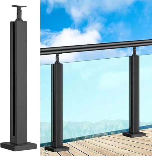 ZGHQHCDRH Ringhiera in Vetro, ringhiere in Vetro Nero, ringhiere in Acciaio Inox, Pannelli in Vetro con connettore per corrimano, Scale da Giardino, ringhiere