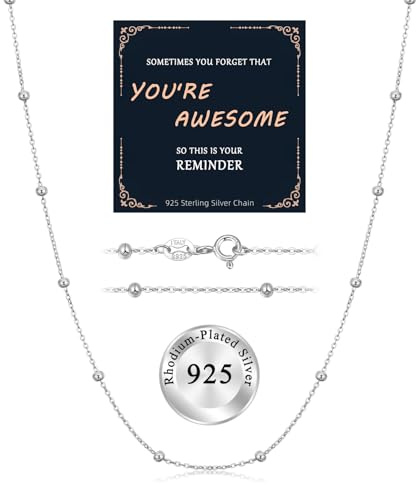JANDY SHINE Ankerkette 925 Sterling Silber Damen Halskette mit Kugel Feine Schmuck 45cm Länge 1mm Breite