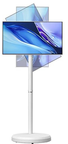 HYHACYH 21.5-Inch Portable Smart TV, 1080P Portable Wireless Rolling TV with Built-in Android OS, Mobile Portable Monitor with Rechargeable Battery, for Bedroom, Kitchen White