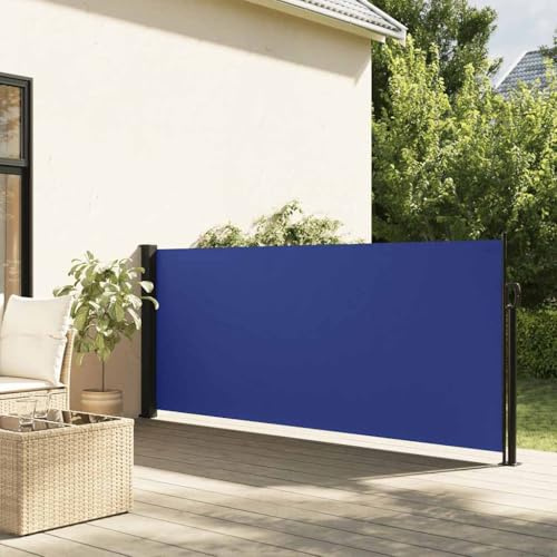 Ziaphsol Store latéral extensible bleu 120 x 600 cm, imperméable, résistant aux UV, brise-vue pour balcon, terrasse, jardin, protection contre le vent, l'extérieur