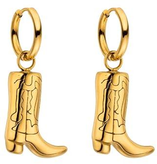 Purelei Boots Ohrringe – wasserfest | Creolen mit Cowboy-Boot Anhänger aus Edelstahl | 14K Vergoldung, Silber & 18K Rosévergoldung | Trendige Statement-Ohrringe