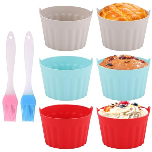 6 Stück Silikon Muffinförmchen Airfryer, 8,5 x 5,8cm Muffinform Airfryer | Muffinförmchen Silikon mit 2 Kleinen Pinseln, Wiederverwendbar, Silikonformen Muffin, Silikonform Muffins für Kuchen,Törtchen