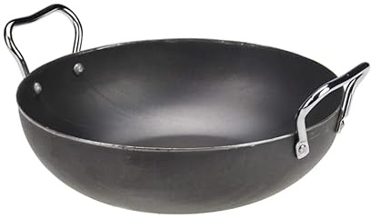 Iron Kadai Karahi for Cooking & Deep Frying – 100% Pure Iron Wok, Traditional Indian Kadhai with Handles, Heavy Duty Black Iron Pan for Gas Stove, Frying, Curry, Saute (4-12 Inch) (10 Inch (25 cm))