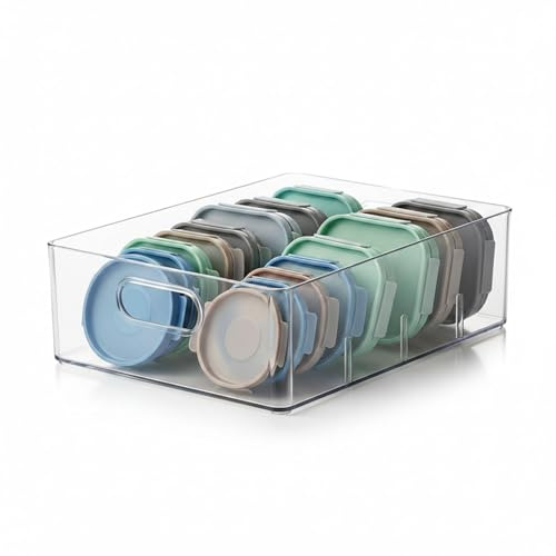Raoletin Plastic Pan Lid Organiser for Cupboard, Clear Large Open Saucepan Lid Storage Box for Food Container Lids and Boards, Stackable Kitchen Cupboard Organiser for Drawer and Countertop
