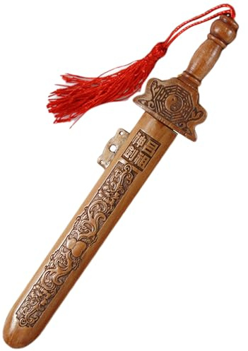 Wooden Sword 7.1 Inch Hand-Carved Chinese Peach Wood Kids Decorative Toy with Tassel