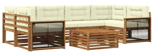 vidaXL Outdoor-Sofagarnitur mit Kissen 7 pcs Natur und Creme, Gemütliches Outdoor-Set, modernes Lounge-Möbel, Garten-Sofa, tolle Terrassen-Sitzgelegenheit