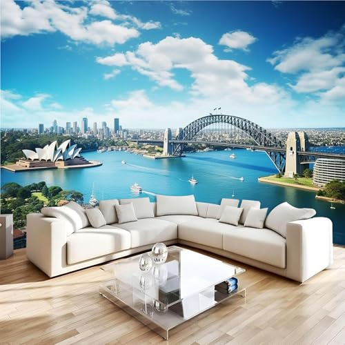 NYSMGS Australian Port Cities Photo Wallpaper 3D Sydney Landscape Wall Mural, Nonwoven Wall Paper Murals Wall Art for Bedroom Living Room Office Home Decor, Wallpaper 350x256cm Poster Picture 5C361