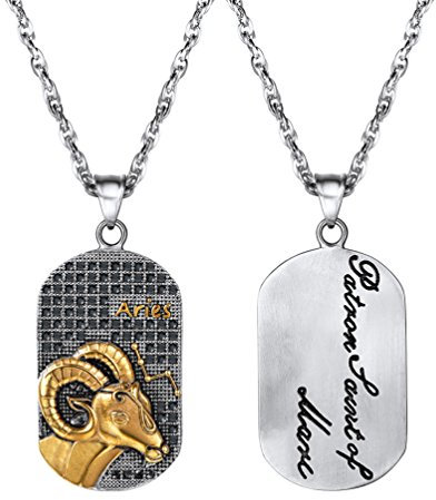PROSTEEL Anhänger Halskette, Sternbilder Sternzeichen Widder Dog Tag Erkennungsmarke Anhänger mit Kette, Edelstahl Horoskop Astrologie Halsschmuckk