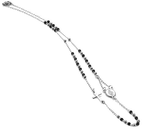 SAGA GIOIELLI® Rosenkranzkette, unisex, schwarze und silberne Kugeln, Stahl