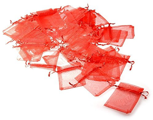 Lazeny 100x Organzabeutel Organzasäckchen Schmuckbeutel Geschenk Organza Säckchen Hochzeit Geschenkbeutel Beutel Taschen mit Kordelzug für Hochzeit Geburtstag Babyparty Taufe Party Weihnachten-Rot