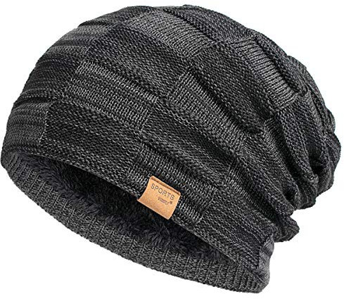 Vgogfly Slouchy Beanie für Herren Wintermützen für Jungs Coole Beanies Herren Gefüttert Strick Warm Dicker Skully Strumpf Binie Hut, Schwarz, Einheitsgröße