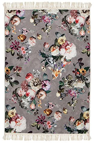 ESSENZA Teppich Fleur Taupe Läufer Blumen Fransen Velours, Größe Teppich:120x180 cm