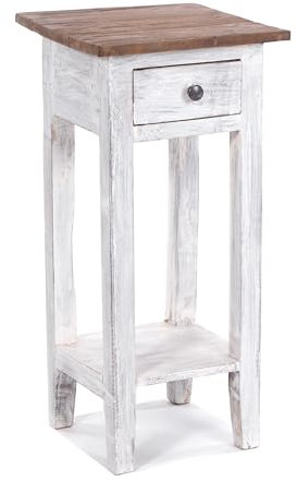 Vintage TELEFONTISCH Drawer 65 | Mahagoni Recyclingholz, 65x31x31cm (HxBxT) | Beistelltisch, Shabby Design | Farbe: 05 weiß-Natur