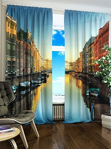 Lemare Deko-Vorhänge Digitaldruck | Stadt | Dicker Vorhang Blickdicht | 2 STK. 145x260 cm