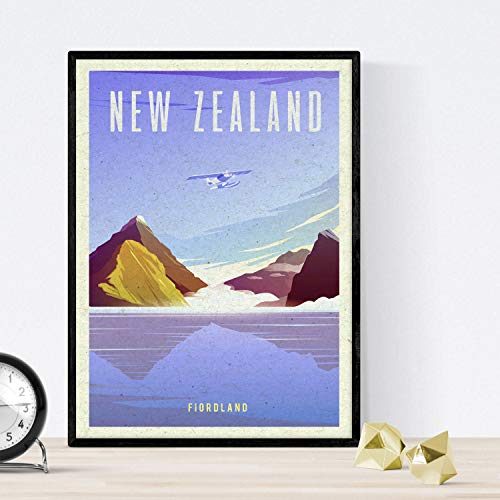 Nacnic New Zealand Film. Vintage-Stil. Poster Stadtfarben. A3 Neuseeland Anzeigengröße