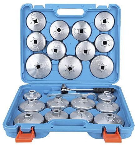23Pcs Oil Filter Wrench Set, Cup Type Aluminum Alloy Oil Filter Cap Wrench Socket Adapter Remover Tool Kit with Spanner