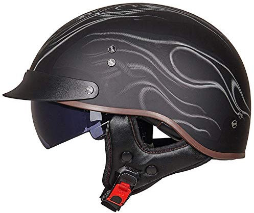 EBAYIN Casque Moto Demi Casque Bol Brain - Cap RéTro Harley Jet Casque Certifié ECE Cruiser Chopper Scooter Pilote Casque Lunettes IntéGréEs Unisexe Casque à DéGagement Rapide,B-M=（57~58cm）