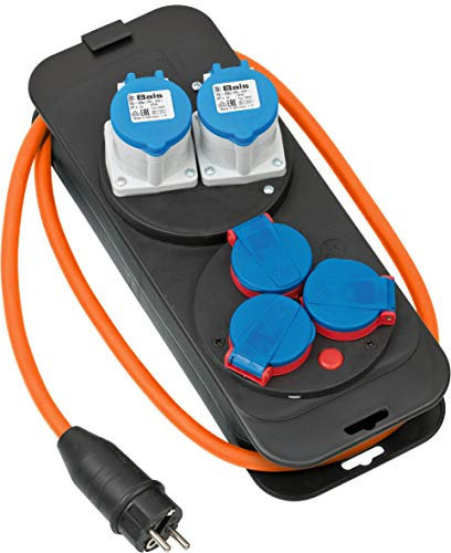 Brennenstuhl CEE 230V Camping Stromverteiler mit Schutzkontakt-Stecker (2X CEE Steckdosen, 3X Schutzkontakt-Steckdosen, 1,5m H07RN-F 3G2,5 Kabel in Orange, ideal für Campingeinsatz, Made in Germany)