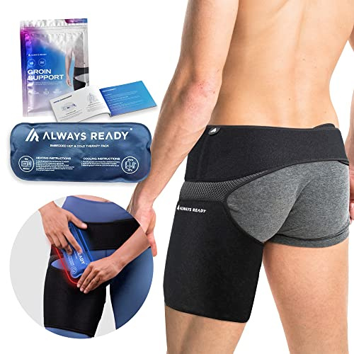 Always Ready Groin, Faja Para La Cadera, el Muslo y Los Músculos Isquiotibiales Con Terapia de Frío y Calor, Ideal Para Aliviar la Tensión y el Dolor Ciático, Compresión Ajustable, Unisex (XS-S)