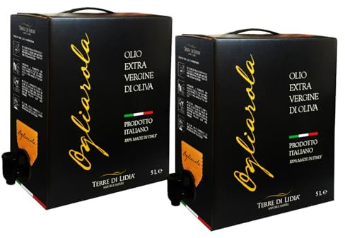Terre di Lidia - Olio extravergine di oliva - 2 bag in box x 5 L (10 L) - scatola con rubinetto laterale - Filiera corta, Non filtrato - Varietà Ogliarola, Gusto Delicato - Produzione 100% italiana