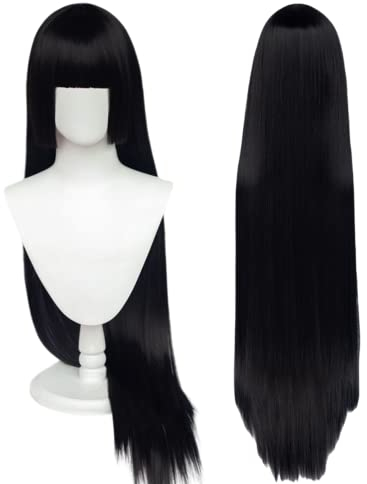 wxypreey Schwarz Lange Glatthaar Perücke für Anime Cosplay Perücke Halloween Kostüm Perücke
