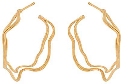 Pernille Corydon Ohrringe Gold Damen - Double Wave Creolen doppelt geschwungen - 925 Sterling-Silber Vergoldet - 30 mm - E-456