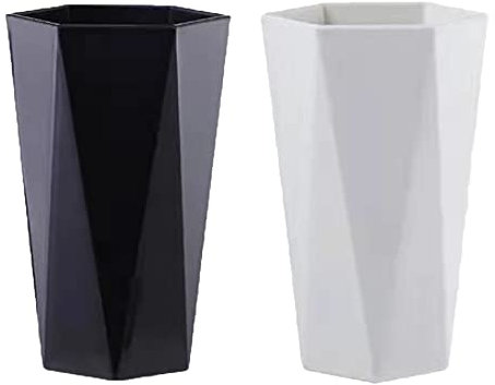 RabyLeo Lot de 2 porte-brosses à dents en plastique pour salle de bain, gobelet pour bain de bouche géométrique diamant, 280 ml (noir et blanc cassé)