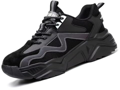 Annvia Scarpe antinfortunistiche da donna, leggere, con puntale in acciaio, scarpe da ginnastica da uomo, scarpe da ginnastica di sicurezza da lavoro, traspiranti e antiscivolo, Nero01, 37.5 EU