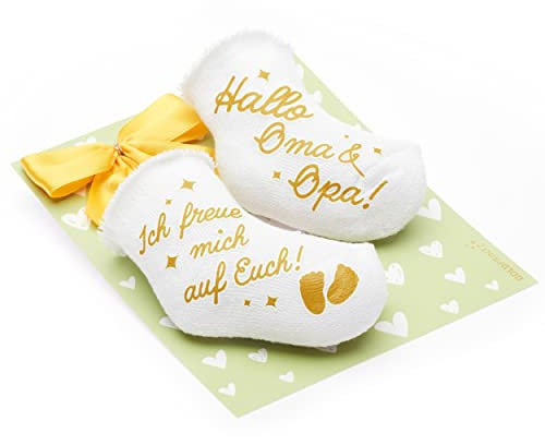 goldprintz I Ihr werdet Oma und Opa I Schwangerschaft verkünden I goldig bedruckte Babysocken mit Herz Postkarte I Wir bekommen ein Baby verkünden I Verkündung Schwangerschaft I Baby Überraschung
